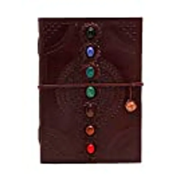 NAQSH Handmade Unlined Leather Journal - Vintage Writing Journal For Men And Women, Gift For Him Her, Travel Diary With Blank Pages, Large Notebook, 180 Pages (Size 10x7 Stone Chakras)