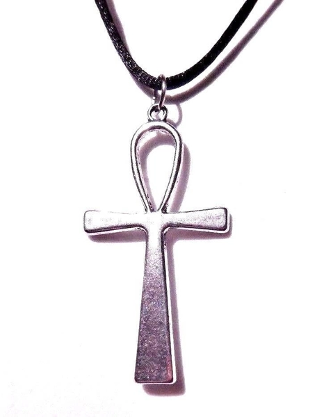 Silvertone Ankh Pendant on Black Cord Necklace - Death from Sandman Cosplay 5E
