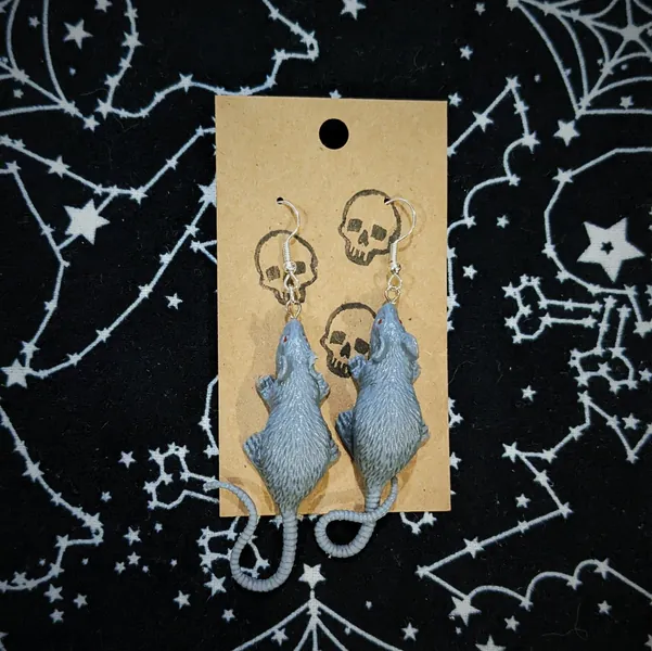 Rats, The Rats, We&#39;re the Rats... All Hail The RAT KING! Fun, Cute Gray or Black Fake Rubber Rodent Earrings! Mini Trick Mice Jewelry!