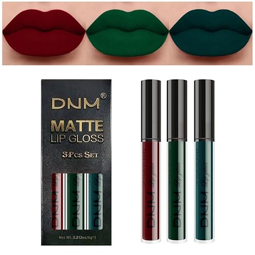 evpct 3Pcs Dark Color Colored Red Emerald Green Matte Liquid Lipstick