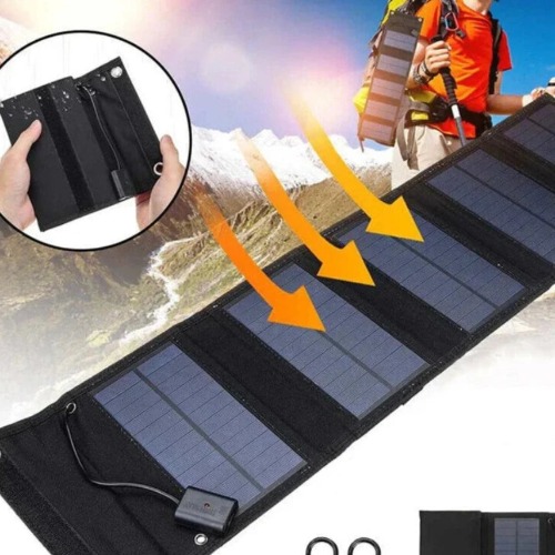 Portable Solar Panel with USB Charging for Cell Phone - Black