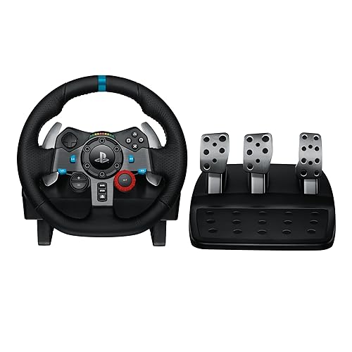 Logitech G G29 Driving Force Racing Wheel und Bodenpedale, Real Force Feedback, Edelstahl-Schalthebel am Lenkrad, Leder-Lenkradbezug für PS5, PS4, PC, Mac – Schwarz - PlayStation | PC - G29 | G920