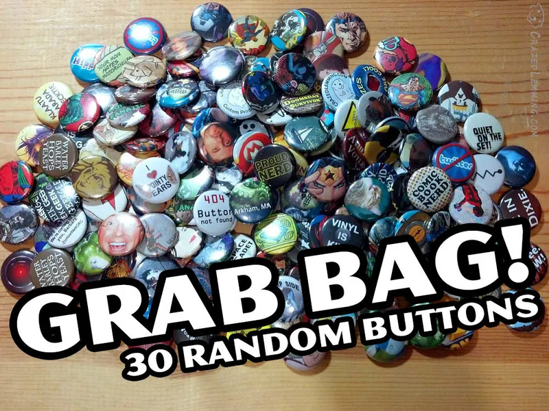 Pop Culture Button Grab Bags... 30 Pack or 100 Pack Random Pins