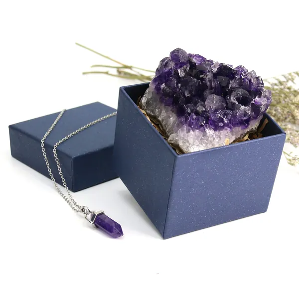 Nvzi Amethyst Crystals with Amethyst Wand Necklace, Amethyst Clusters, Amythestyst Crystals, Amathesis Crystal, Raw Amethyst Stone, Natural Amethyst Geode, Purple Crystal, About 0.5 Lb