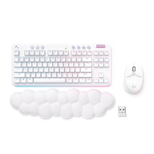 Logitech G715 Wireless Mechanical Gaming Keyboard with LIGHTSYNC RGB Lighting, Lightspeed, Linear Switches (GX Red), and Keyboard Palm Rest, PC and Mac Compatible, White Mist - Wireless Linear Standalone