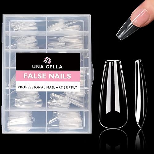 UNA GELLA Long Coffin Nail Tips 504pcs Clear Long Gel x Nail Tips Coffin Pre-shaped Full Cover Fake Nails Acrylic False Press on Nails For Nail Extension DIY Salon Soft Gel Tips 12 Sizes - Medium Coffin