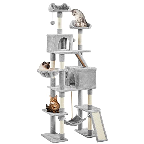 Yaheetech Rascador Alto 209 cm Árbol para 3-4 Gatos Adultos Torre Escalador Castillo Juquetes Mascotas XXL,Gris Claro - Gris Claro