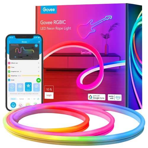 Govee Neon Rope 3M Tira LED de Silicona,16 Milliones de Color RGBIC para Habitación Gaming, TV y Dormitorio Funciona con Alexa y Google Assistant - 3M