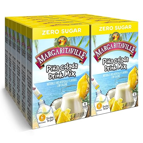 Margaritaville Singles To Go Water Drink Mix - Pina Colada Flavored, Non-Alcoholic Powder Sticks (12 Boxes with 6 Packets Each - 72 Total Servings), 0.65 Ounce (Pack of 12) - Pina Colada
