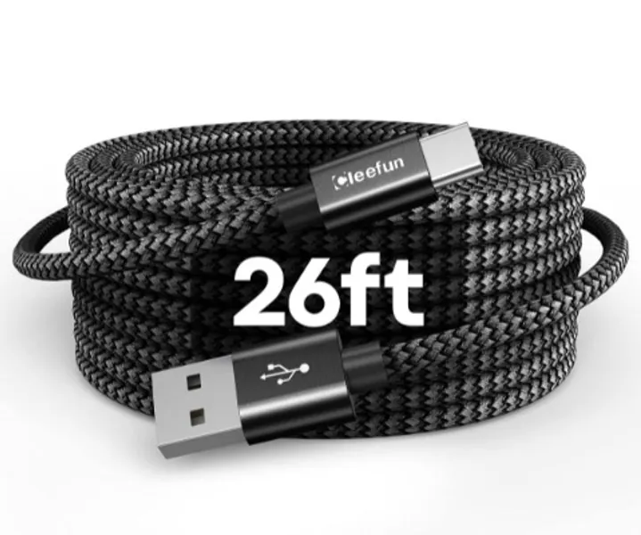 Long USB C Cable, CLEEFUN [26ft/8m] USB A 2.0 to Type C Cable Nylon Braided Charging Cord Compatible with PS5 Controller, Switch, Samsung Galaxy Note, Moto, LG  More USB-C Phone Tablet Camera Charger