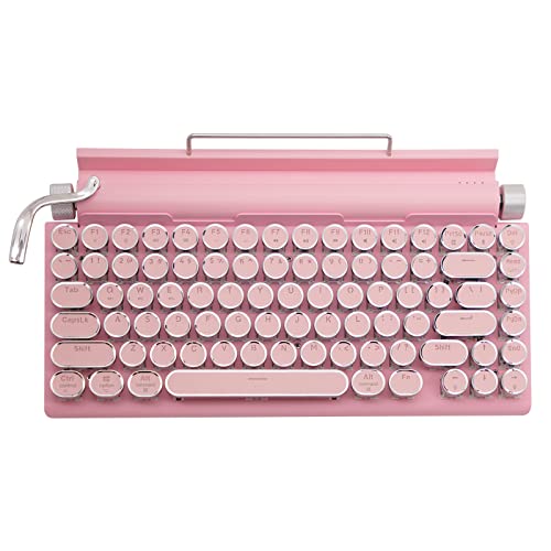 Typewriter Keyboard,Round Keycaps/White Backlit/Compact 75% Layout Keyboard for Windows/Mac/PC/Laptop (Pink) - Pink