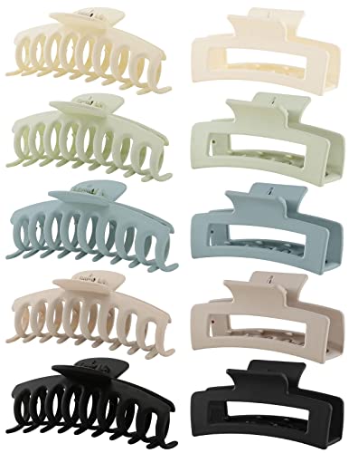 10 Pack Hair Claw Clips, Neutral Hair Clips for Women, 4.1" Big Claw Clips, Large Rectangle Claw Hair Clips, Matte Hair Claws Hair Styling Accessories for Thick Hair - 10 Count (Pack of 1)