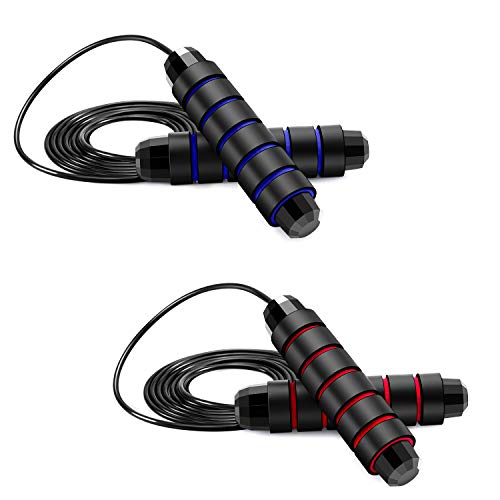 XMIAO Jump Rope, 2 Pack Skipping Rope with Ball Bearings Tangle-Free Rapid Speed Steel Wire, Adjustable 6” Memory Foam Anti-skid Handles Fitness Jumping Rope for Women Men and Kids