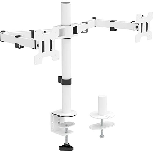 WALI Dual LCD Monitor Fully Adjustable Desk Mount Stand Fits 2 Screens up to 27 inch, 22 lbs. Weight Capacity per Arm (M002-W), White - White - 13" - 27"