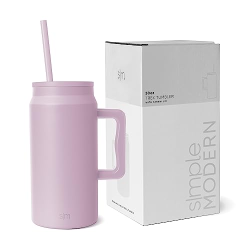 Simple Modern 50 oz Mug Tumbler with Handle and Straw Lid | Insulated Reusable Leakproof Stainless Steel Water Bottle Large Tumbler Travel Mug Iced Coffee Cup | Trek Collection | 50oz | Seaside - Lavender Mist - 50oz