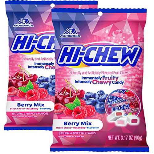 Hi Chew Berry Mix Chews, Black Cherry, Raspberry, and Blueberry Flavors, Fruity Chewy Japanese Candies, Pack of 2 - Black Cherry, Raspberry, and Blueberry - 1 Count (Pack of 2)