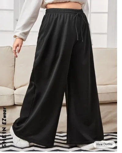 SHEIN EZwear Plus Drawstring Waist Wide Leg Sweatpants for Sale Australia| New Collection Online| SHEIN Australia