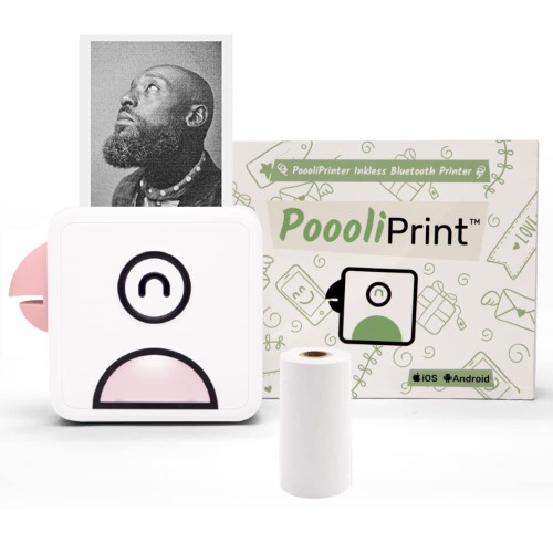 PoooliPrint L1 Inkless Pocket Printer - Mini Phone Bluetooth Portable Poooli Thermal Printer for iOS + Android Print Sticky Photos, Labels, Notes, Lists for Journal, Pink