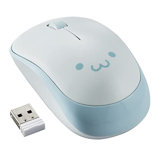 ELECOM Cute Face Mouse, 2.4GHz USB Wireless, Ambidextrous Design, Silent Click, Lightweight, Portable, Girly Blue Computer Mice, Plug and Play, Girls and Kids, for PC, Laptop, Windows and Mac - blue