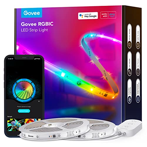 Govee 65.6ft RGBIC LED Strip Lights for Bedroom, Smart Alexa Compatible, DIY Multiple Colors on One Line, Color Changing , Music Sync, Festival Decoration, 2 Rolls of 32.8ft - 65.6ft