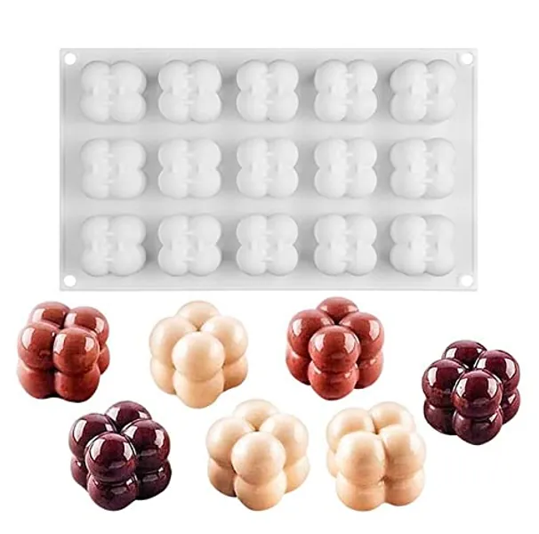 Weinsamkeit Kerzenformen 15Pcs Kerzen Silikonform, 3D Cube Silikonform, Silikon Backform, Mini Magic Bubble Cube Kerze Silikon, Seife Form DIY Schokolade Candle Resin Soap Silicone Mold