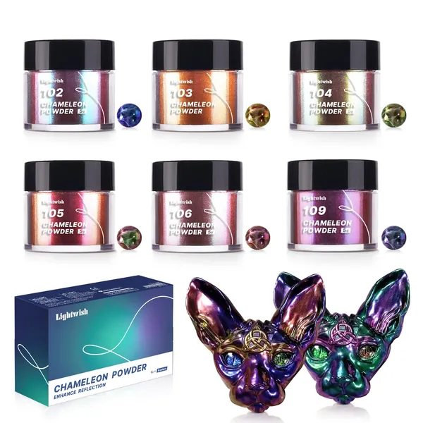 Lightwish Chameleon Mica Powder, 6 x 5g Metallic Pulver für Kerzen, Seife, Farbe, Schleim, Kerzen, Make-up, Badebomben, Kosmetik, Nagellack