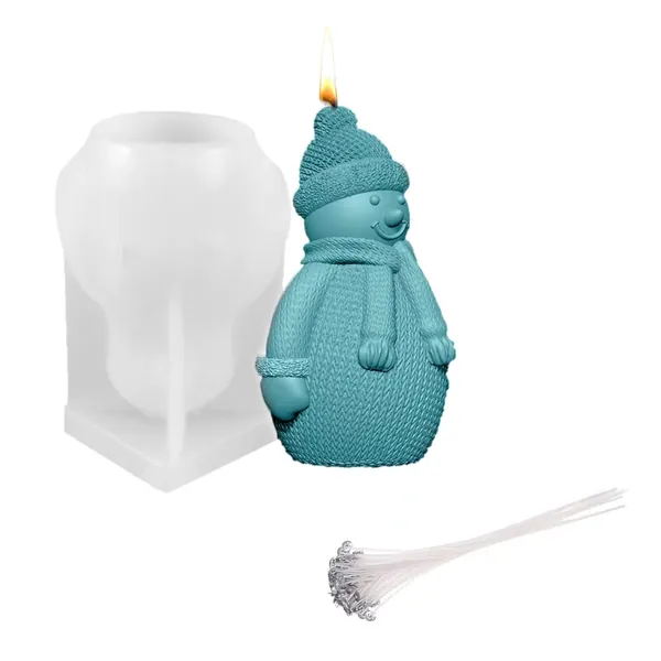 MIRFURT Weihnachtskerzenformen,Weihnachts Schneemann Kerzenformen,DIY 3D Weihnachts Schneemann Seifenformen,mit 10 Wachskernen,handgefertigte Weihnachtsmann Silikonform für Kerzenherstellung
