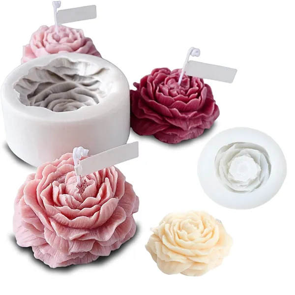 2Pcs Pfingstrose Kerzenform Silikonform, 3D DIY Silikonform Gießen Formen Lebensmittelqualität Kerzenform für Sojawachs, Bienenwachs, Aromatherapie, Schokolade, Tolles handgemachtes Geschenk Machen