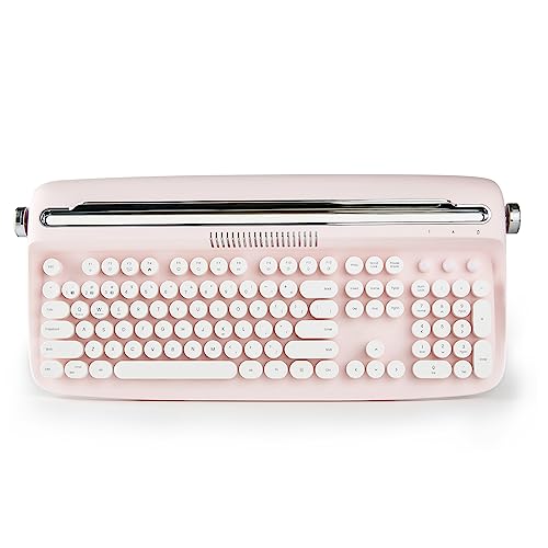 YUNZII ACTTO B503 Wireless Typewriter Keyboard, Retro Bluetooth Aesthetic Keyboard with Integrated Stand for Multi-Device (B503, Baby Pink) - B503 - Baby Pink
