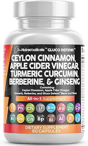 Clean Nutraceuticals Ceylon Cinnamon Turmeric Apple Cider Vinegar Ginseng Berberine Plus Bitter Melon Gymnema Milk Thistle Fenugreek - 1