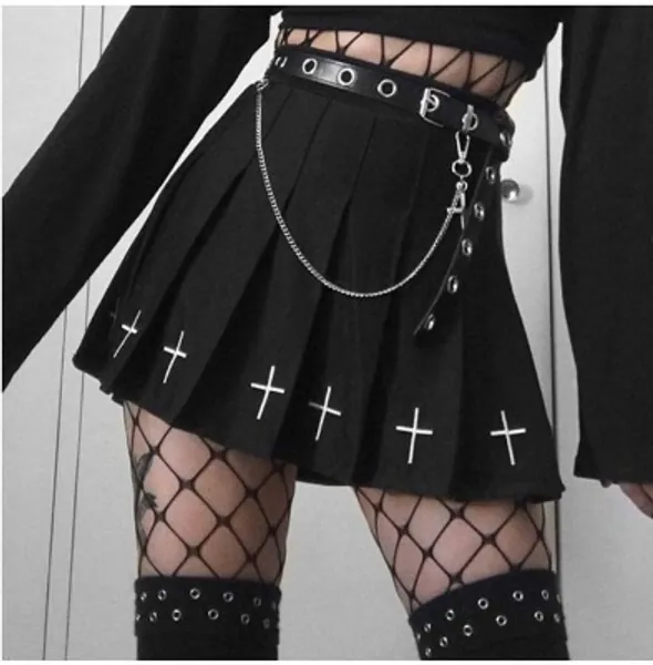 Dark Punk Function Wind A-line Bust Pleated Skirt Black
