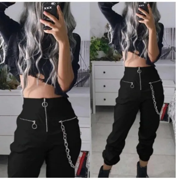 Stylish All Black Gothic Cargo Pants With Zipper