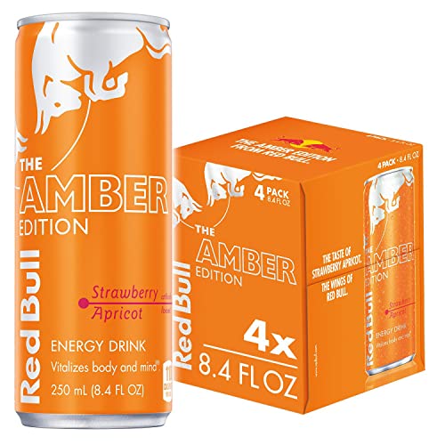 Red Bull Amber Edition Energy Drink, Strawberry Apricot, with 80mg Caffeine plus Taurine & B Vitamins, 8.4 Fl Oz, Pack of 4 Cans - Strawberry Apricot - 8.4 oz., 4pk