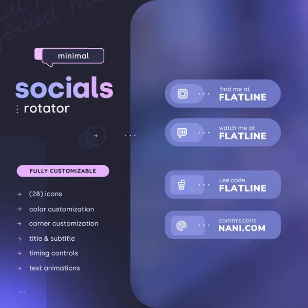 Social Media Rotator — (28) Icon Options & Animations • Fully Customizable // Twitch Youtube Tiktok Streamers | Streamelements Widget • OBS