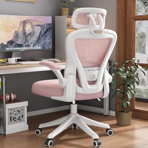 SeekFancy Ergonomic Office Chair M903, High Back Computer Desk Chair with Wheels, Comfy Mesh Office Chair with Adjustable Lumbar Support & Headrest, Pink Swivel Executive Managerial Task Chair - Pink