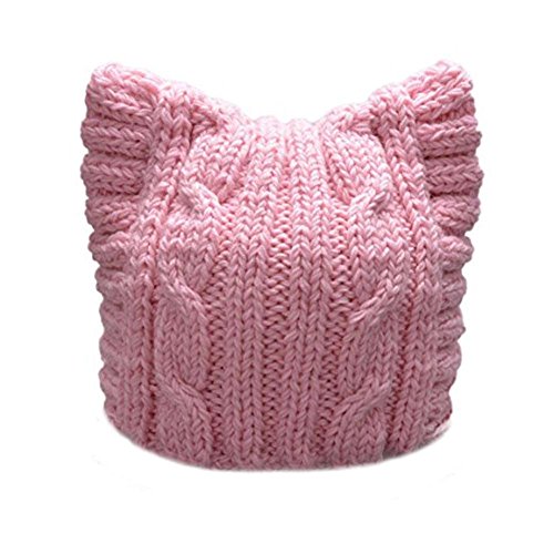BIBITIME Handmade Knit Pussycat Hat Women's March Parade Cap Cat Ears Beanie - One Size - Adult-pink