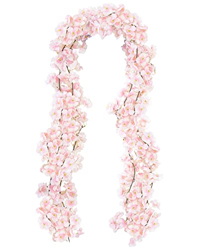 CEWOR Fake Cherry Blossom Flower Vines 2pcs Artificial Flowers Hanging Silk Flowers Garland for Wedding Party Pink Room Decor Japanese Kawaii Decor Outdoors - 2pcak