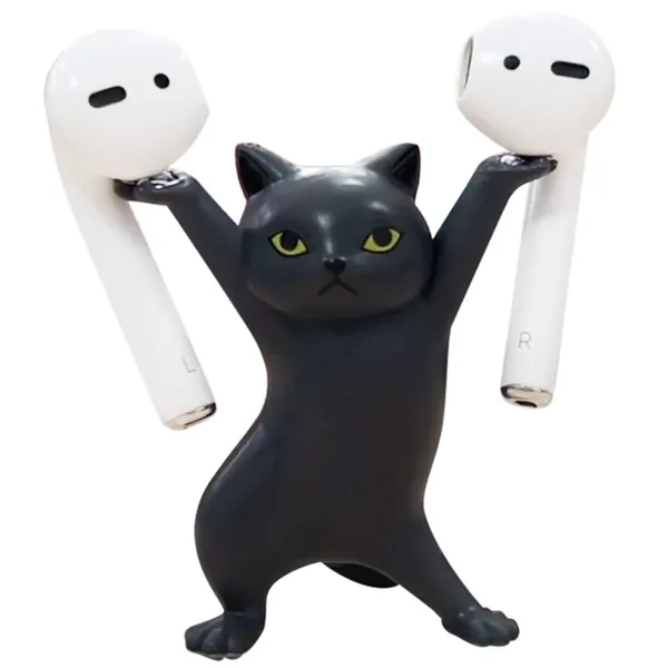 【Upgraded Anti-Drop】 Magnetic Cute Dance Cat Airpod Holder Headphone Earbuds Stand Holder for Apple AirPods 1&2 3 Pro Birthday Present Ideas (Black)