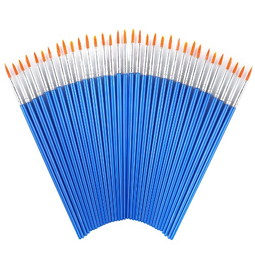 60 Pcs Round Paint Brushes,Small Brush Bulk for Detail Painting - MIX(30Flat +30Round)