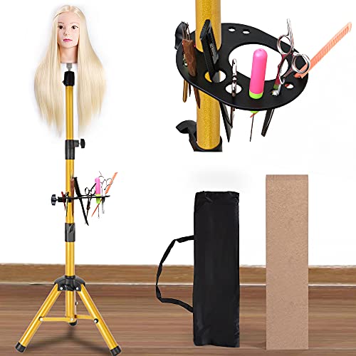 Heavy Duty Wig Tripod Stand - 55 Inch Pure Golden Wig Stand Tripod With Tray Wig Head Stand Manequin Head Stand Pivot Point Mannequin Tripod (Mannequin Head Not Included)
