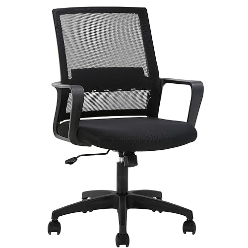 FDW Home Office Chair Ergonomic Desk with Lumbar Support Armrests Mid-Back Mesh Computer Executive Adjustable Rolling Swivel Task (Black) - Black