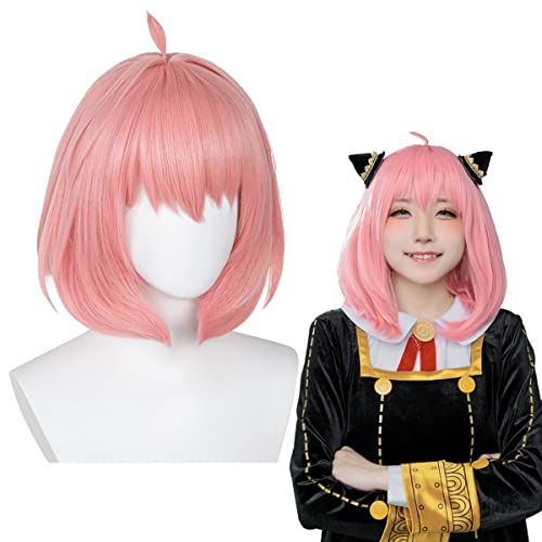 Anya Wig Pink Bob Wig for Anya Forger Cosplay Wig for Spy x Family Cosplay High Heat Resistant Synthetic Wigs for Halloween Party Wigs