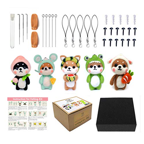 Shiba Dog Needle Felting Kit Gift Box Pack - 1 : 1 Size Reference Instruction for Beginners (5 Pack)