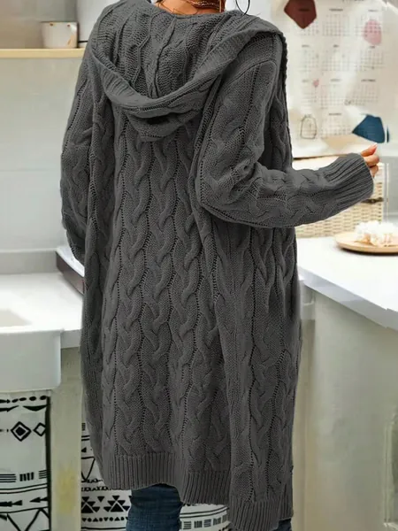 1pc Cable Knit Hooded Cardigan