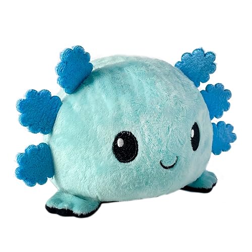 TeeTurtle - The Original Reversible Axolotl Plushie - Blue + Black - Cute Sensory Fidget Stuffed Animals That Show Your Mood 4 inch - Blue + Black Axolotl
