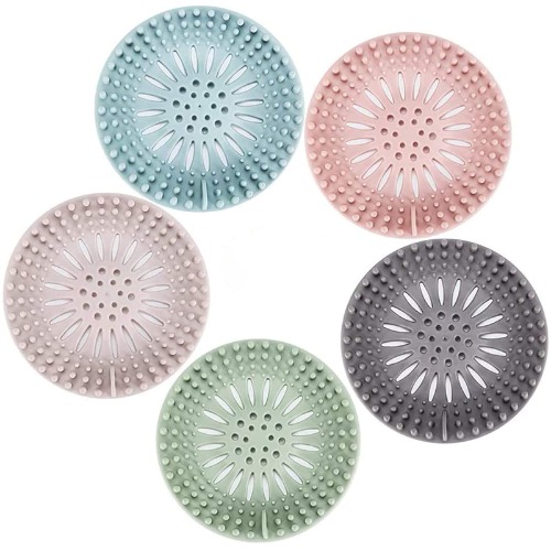 Hair Catcher Durable Silicone Hair Stopper Shower Drain Covers Easy to Install and Clean Suit for Bathroom Bathtub and Kitchen 5 Pack - 5 Pack Grey, Blue, Green, Pink and Brown