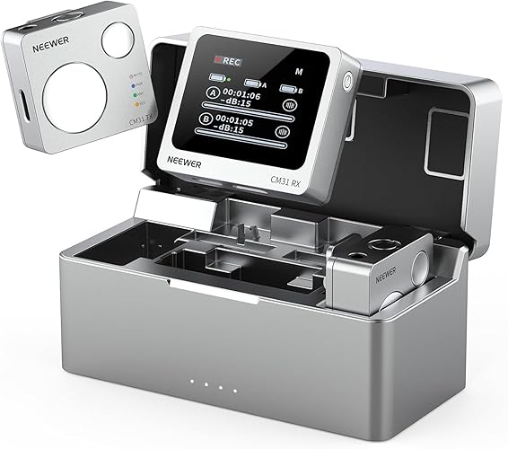 NEEWER CM31 Microphone Lavalier sans Fil avec Stockage de 8GB Batterie 24H Enregistrement 14H Portée 820 Pieds 48KHz 24 Bits Suppression du Bruit pour iPhone iPad Android PC Caméra Youtube/TikTok - Kit micro CM31