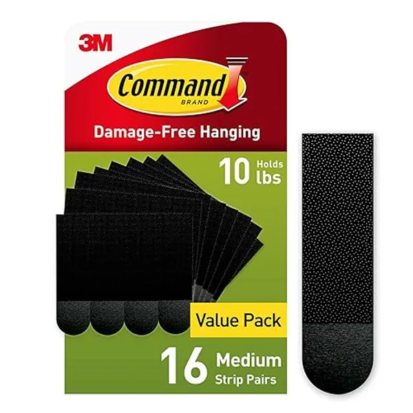Command Medium Picture Hanging Strips, Damage Free Hanging Picture Hangers, No Tools Wall Hanging Strips for Living Spaces, 16 Black Adhesive Strip Pairs(32 Command Strips) - Black - 16 Pairs