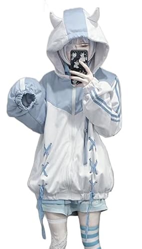 OATSBAS Cute Zip Up Hoodies for Women Watercolor Harajuku Fashion Oversized Sweatshirt y2k Tops - Large - White