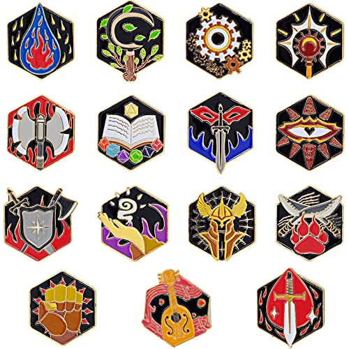 DND 5E Character Class + DM Hard Enamel Pins Set of 15 PCS Tabletop RPG Badges - Nerd Gift or Collection for Dungeons and Dragons, Dungeon Master and D&D Player